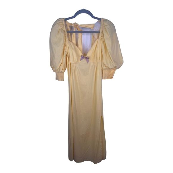 LPA Dress Romantic Milkmaid Cottagecore Puff Sleeve Midi Bow Ribbon Coquette S - Picture 7 of 9